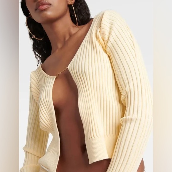 JACQUEMUS Yellow Cardigan Le Maille Pralu Longue Large 40 - Picture 4 of 13